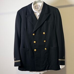 Vintage Naval Double-Breasted Officer Jacket — Gold Buttons, Rank Trim: Finchley